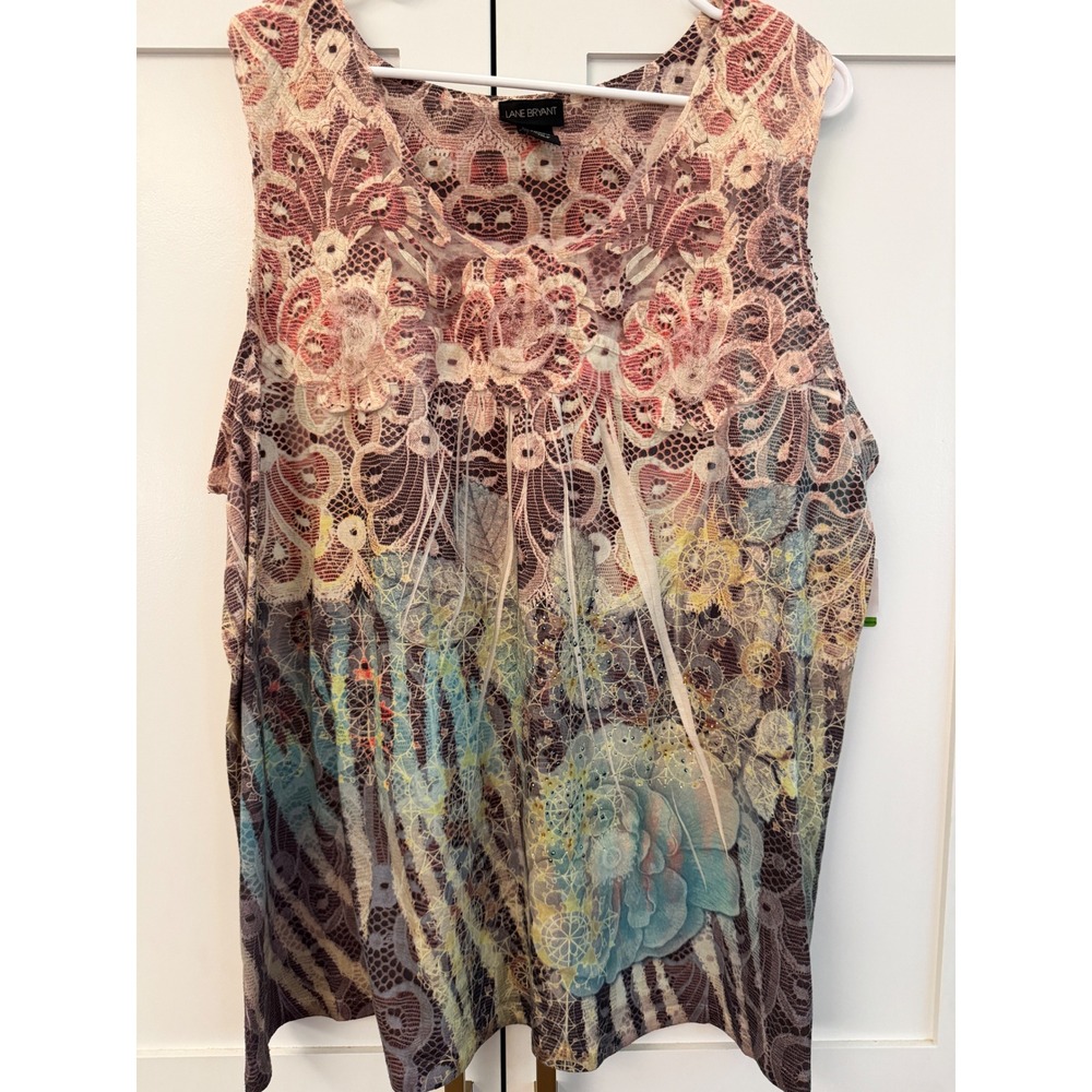 Lane Bryant Sleeveless Mixed Print Lace Floral Rhinestone Top Plus Size 22/24
